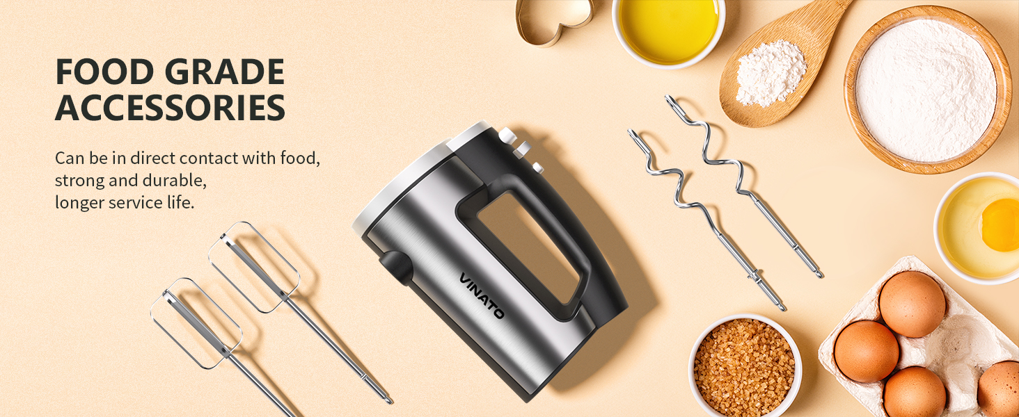 Електричний міксер VINATO 300W з 6 швидкостями, 2 насадки (венчик та гак) | Для тіста, яєць, збивання вершків, випічки | Потужний, захист від перегріву (чорний)