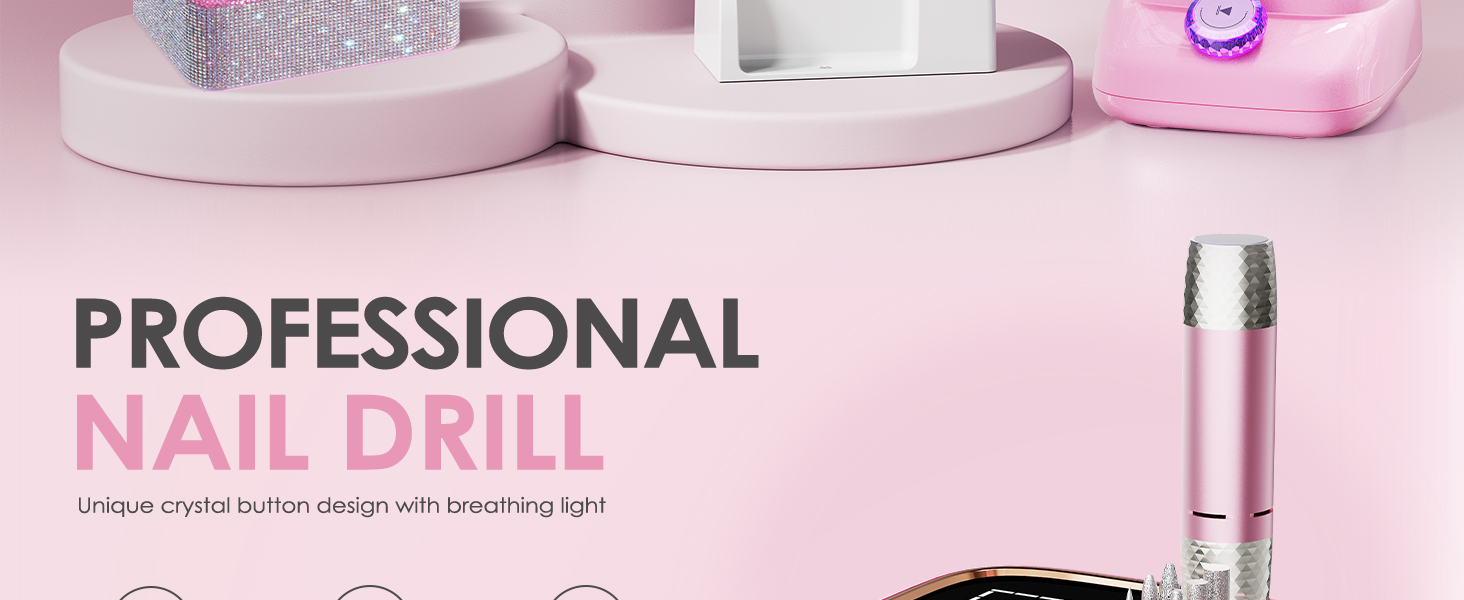 Професійна електрична машинка для манікюру та педикюру 45000 RPM, рожева
