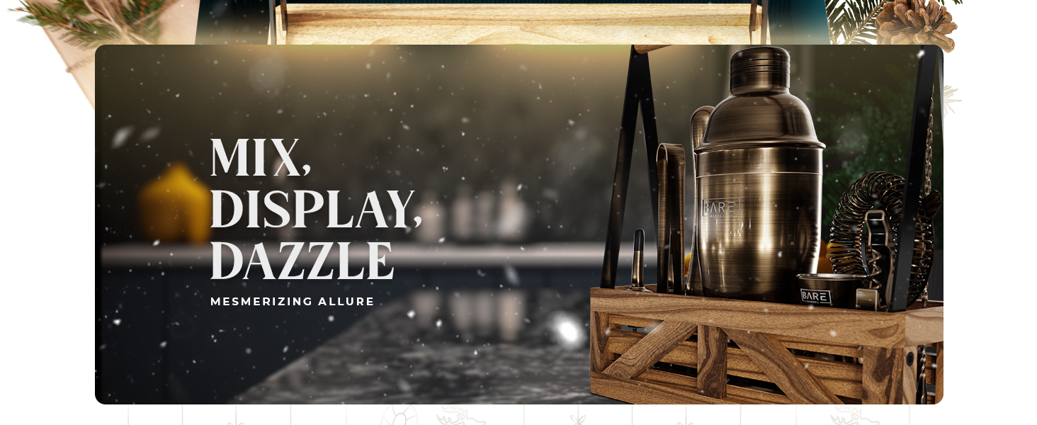 Набір бармена для приготування коктейлів Rose Gold 24oz: 12 предметів, дерев'яний підставник, рецепти, професійний барний аксесуар