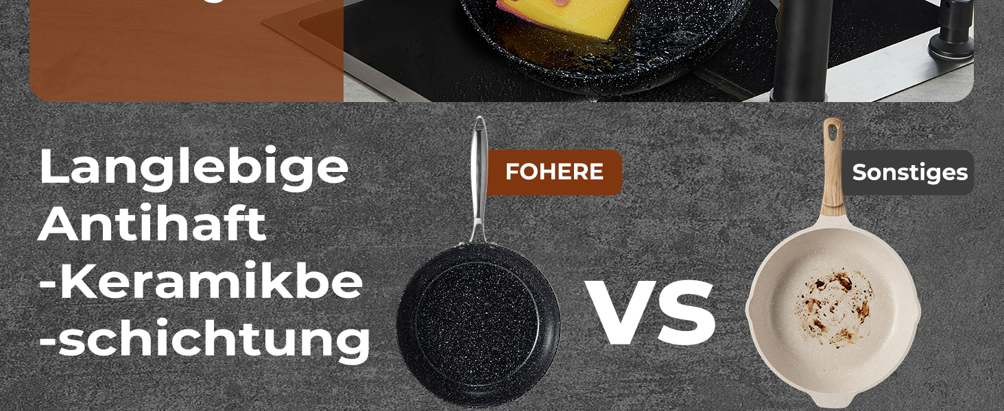 Набір посуду Fohere 17 предметів з керамічним антипригарним покриттям для всіх типів плит (індукція), чорний