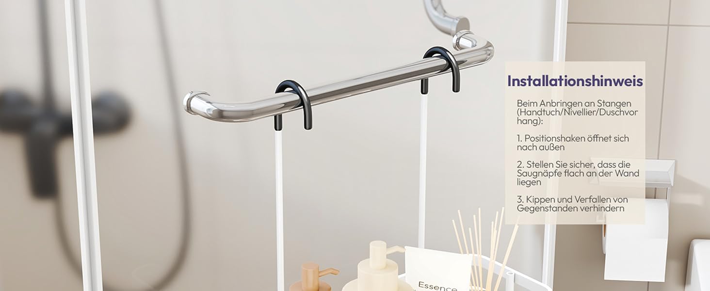 Поличка для душу SWTYMIKI: нержавіюча сталь, 11 гачків, 2 способи встановлення, аксесуари для душу (біла)