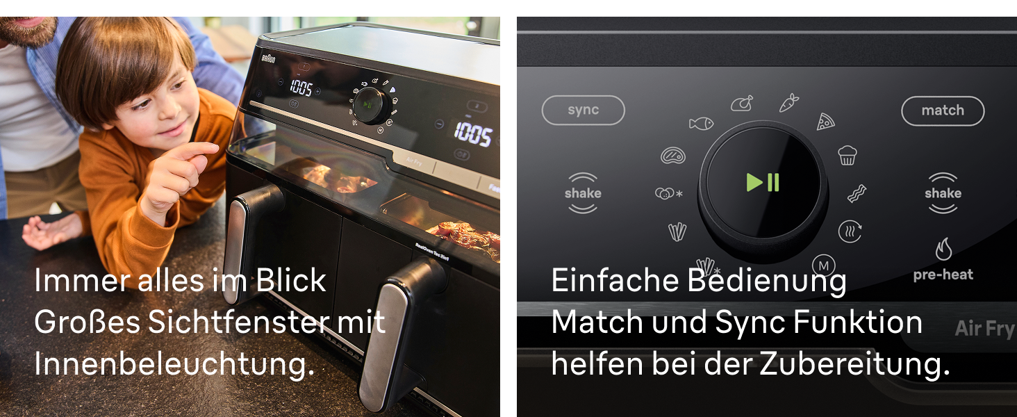 Фритюрниця електрична Braun TwinCook 3 TD3030IBK, 8л (2 камери, 4л+4л), чорна. Airfryer з синхронізацією, 8 програм, без PFAS, з оглядовим вікном, 2850 Вт