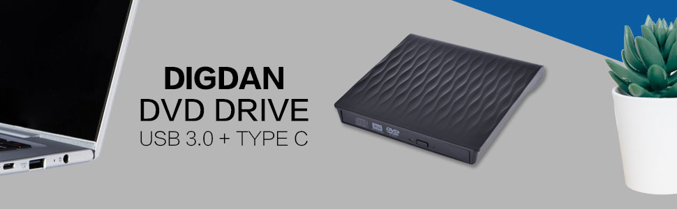 Зовнішній DVD/CD привід DANGZW USB 3.0 Type-C, портативний DVD-брунер та плеєр для ноутбука та ПК, сумісний з Windows, MacOS, Linux (чорний глянцевий)