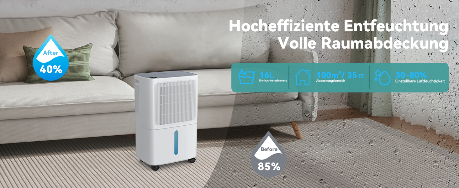 Електричний осушувач повітря Leenon 16L - тихий осушувач для підвалу, квартири, ванної кімнати, сушіння білизни, з таймером, авто-restart, 35м²