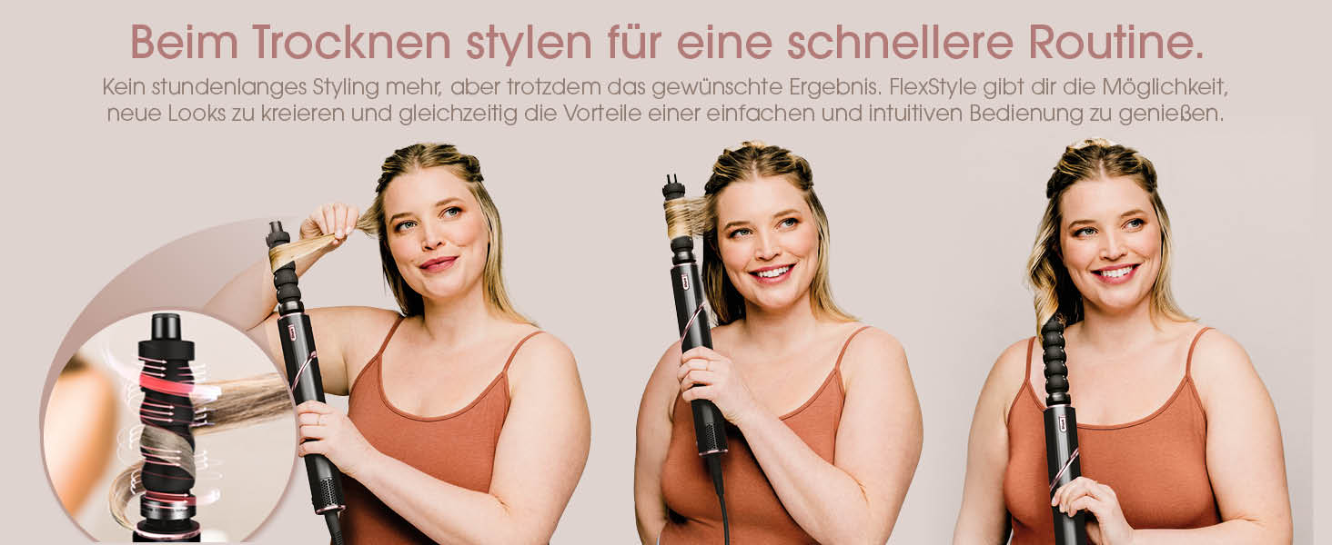 Фен Shark FlexStyle 5-в-1 з насадками для укладання, випрямлення та створення локонів – без пошкодження волосся, для всіх типів волосся (Чорний / Рожеве золото)