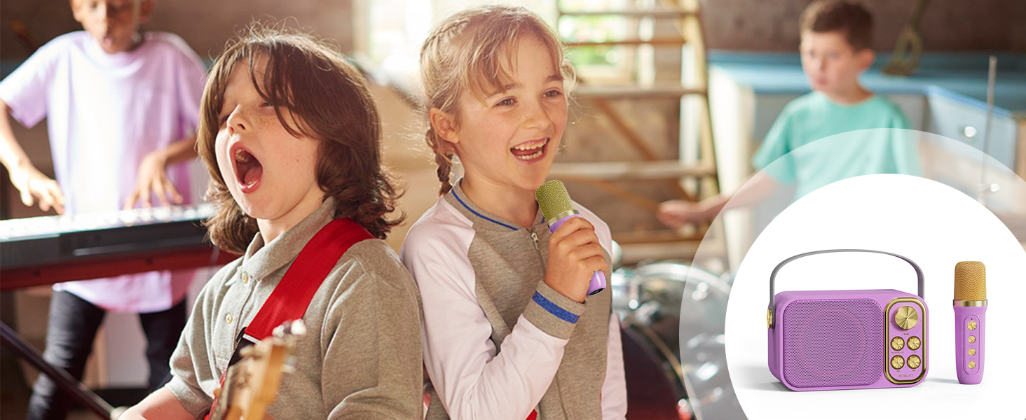 Караоке машина з 2 мікрофонами, портативна Bluetooth колонка для дітей та дорослих, 7 голосових ефектів, ідеальна для вечірок та днів народження (фіолетовий)