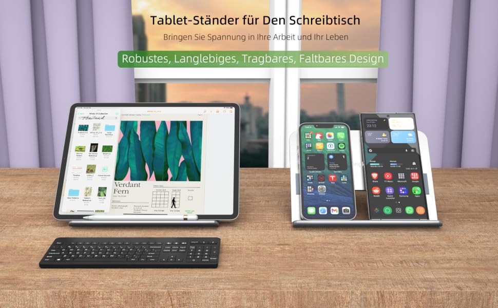 Складана підставка-холдер для планшета iPad, регульована настільна стійка з алюмінієвого сплаву, срібляста