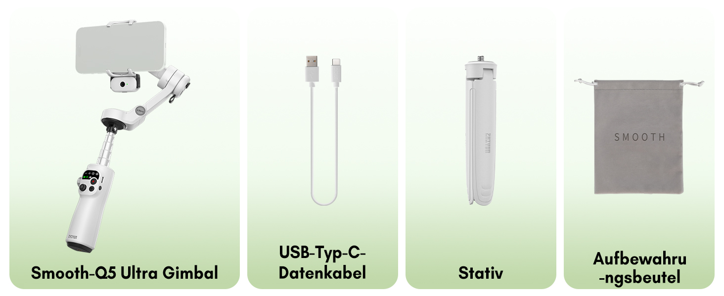 ZHIYUN Smooth Q5 Ultra - Стабілізатор для смартфона з AI-трекінгом, керуванням голосом, пультом ДУ, світлом, штативом, 13.5год роботи, 3-осьовий, Volg (Стандарт)