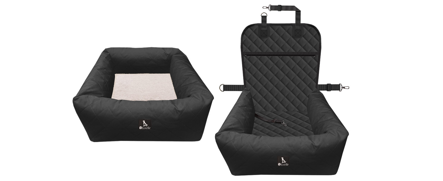 Bluzelle 2-in-1 Dog Car Seat & Bed - Oxford Fabric, Washable, Non-Slip - for Small & Medium Dogs - Grey