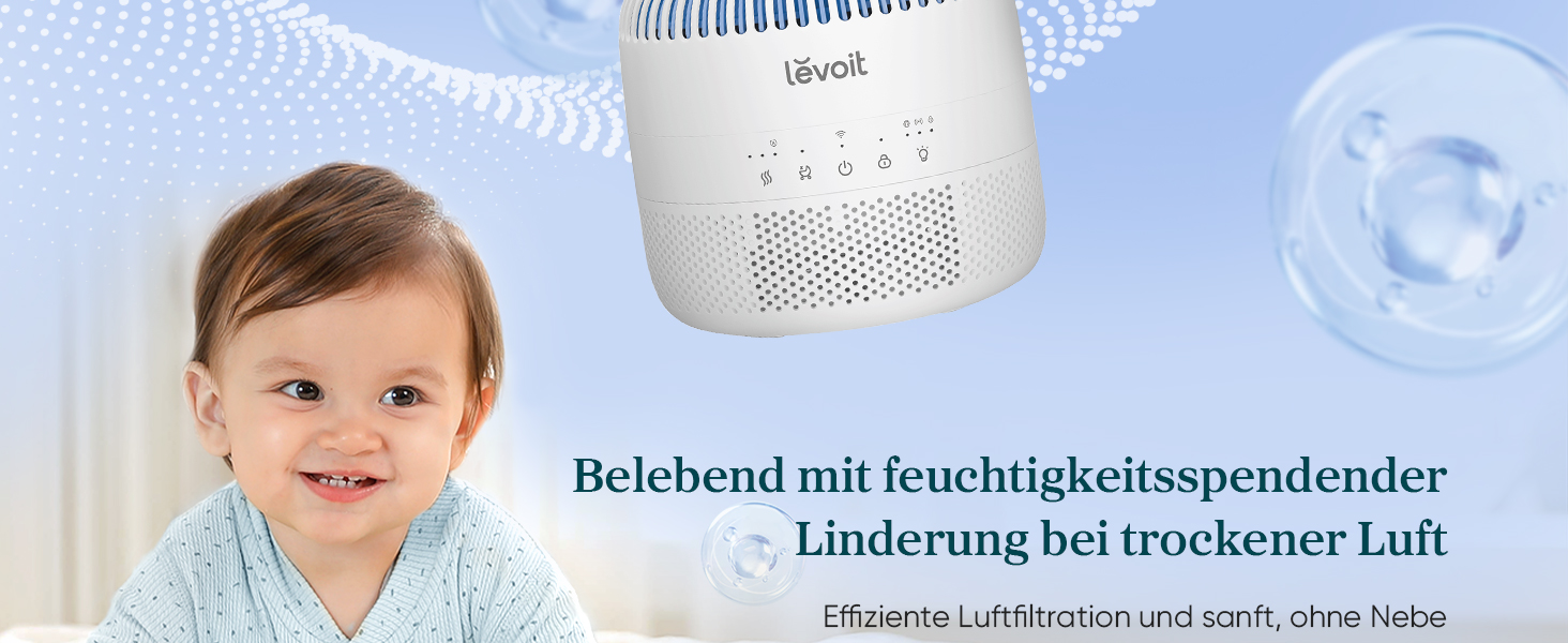 Левіт 19dB: Розумний зволожувач повітря з автовимкненням, датчиком вологості та аромадифузором для дитячої кімнати, спальні, рослин. Об'єм 3л, поворотна на 360°