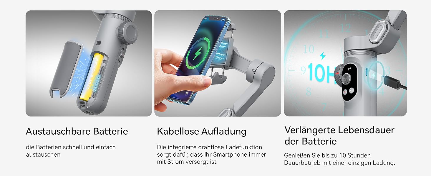 Стабілізатор для смартфона AOCHUAN 3-осьовий з RGB-підсвічуванням, для iPhone/Android, з функцією відстеження обличчя, сірий (Smart X Pro AI)