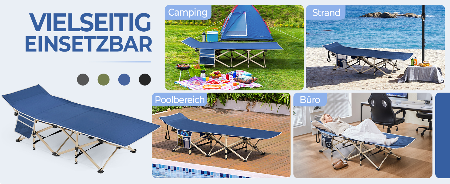 Ліжко гостьове Yaheetech складане для кемпінгу, блакитне, до 150 кг, з бічною кишенею та сумкою для транспортування