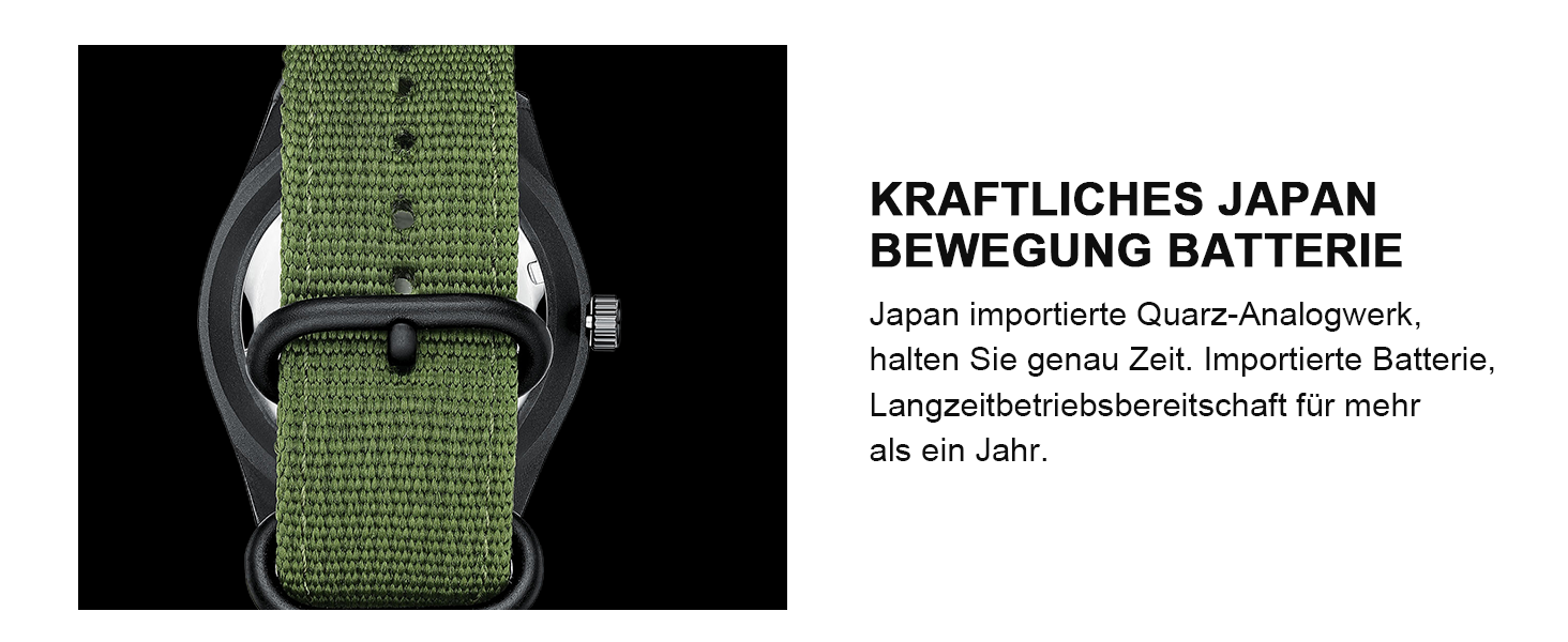 HANPOSH Годинник чоловічий військовий тактичний з датою, водонепроникний 3ATM, кварцовий, з індикатором 12/24 годин (зелений/чорний/зелений)