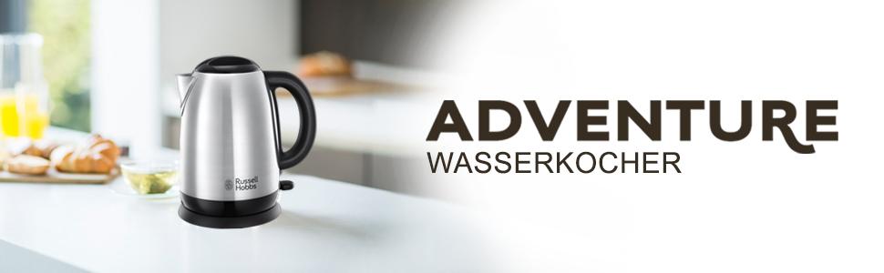 Електричний чайник Russell Hobbs Adventure 1.7л з нержавіючої сталі (2400W) з функцією швидкого кип'ятіння, фільтром від накипу та зручним носиком