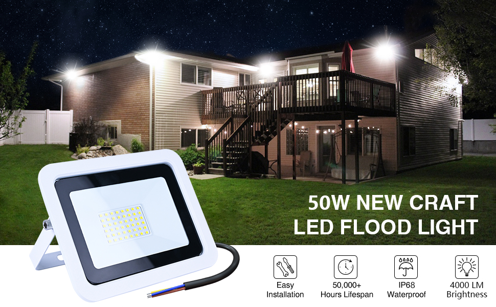 MIWATT LED прожектор для вулиці, 2 шт, 50 Вт, 4000 Лм, холодне біле світло 6000K, IP68 водонепроникний, для двору, гаража, саду