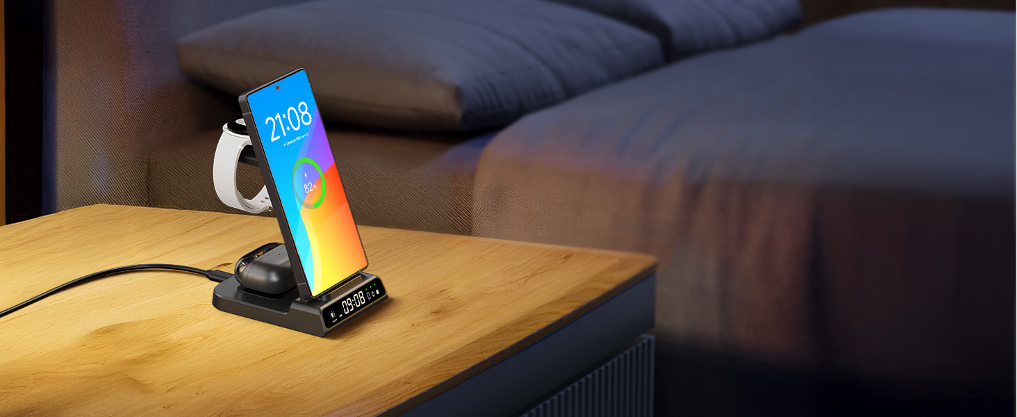 Бездротова зарядка leQuiven 3-в-1 для Samsung Galaxy S25 Ultra, S24, S23, Z Fold/Z Flip 7, Galaxy Watch 8/7/6/5/4, Galaxy Buds3 Pro (Tech Grey)