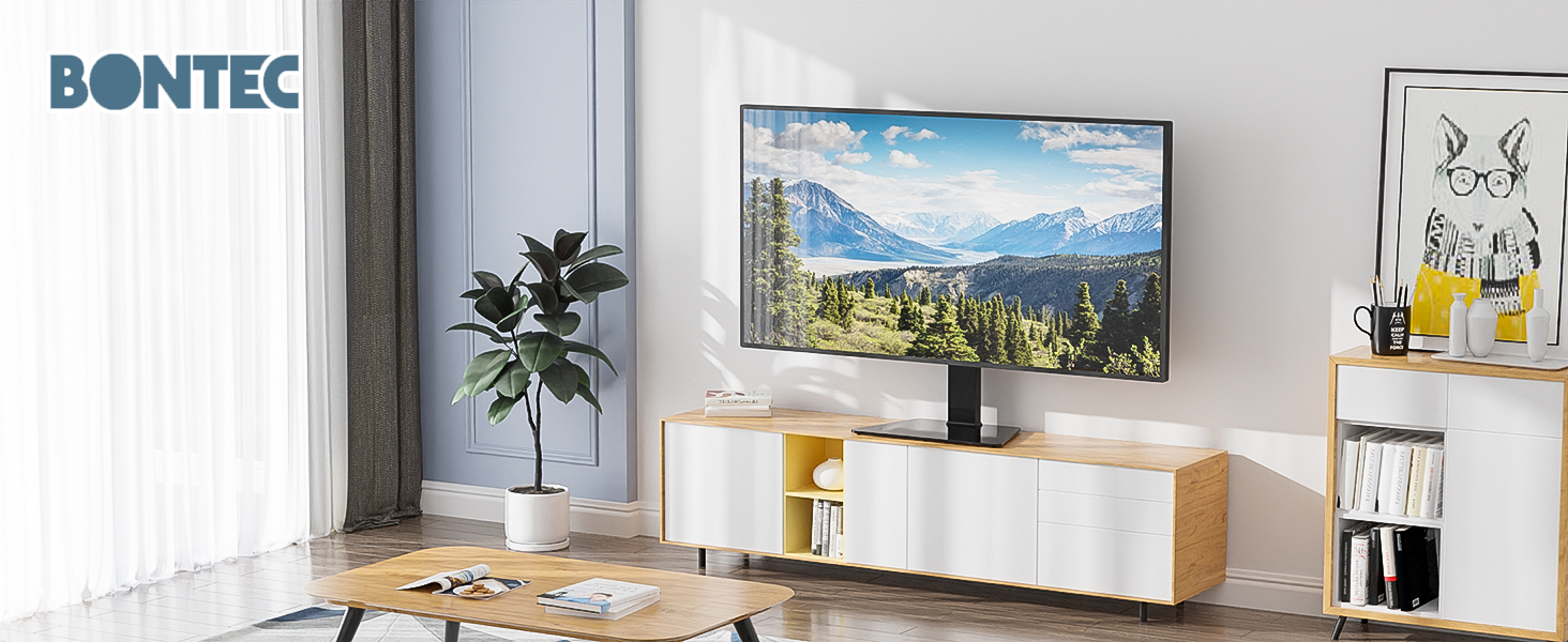 Підставка для телевізора BONTEC, регульована по висоті, універсальна, для LCD, LED, OLED, 42-86 дюймів, поворотна, скляна, до 50 кг, VESA 800x600 мм