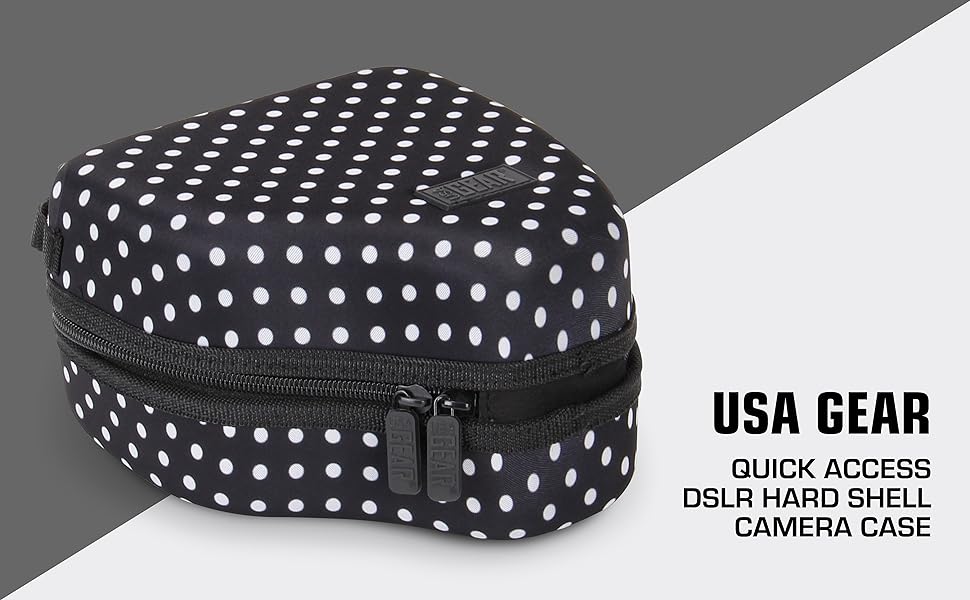 Чохол для DSLR камери USA Gear з жорсткою оболонкою, захистом Eva, швидким доступом, м'яким інтер'єром та гумовим грифом (колір коричневий, веганський) (чорний)