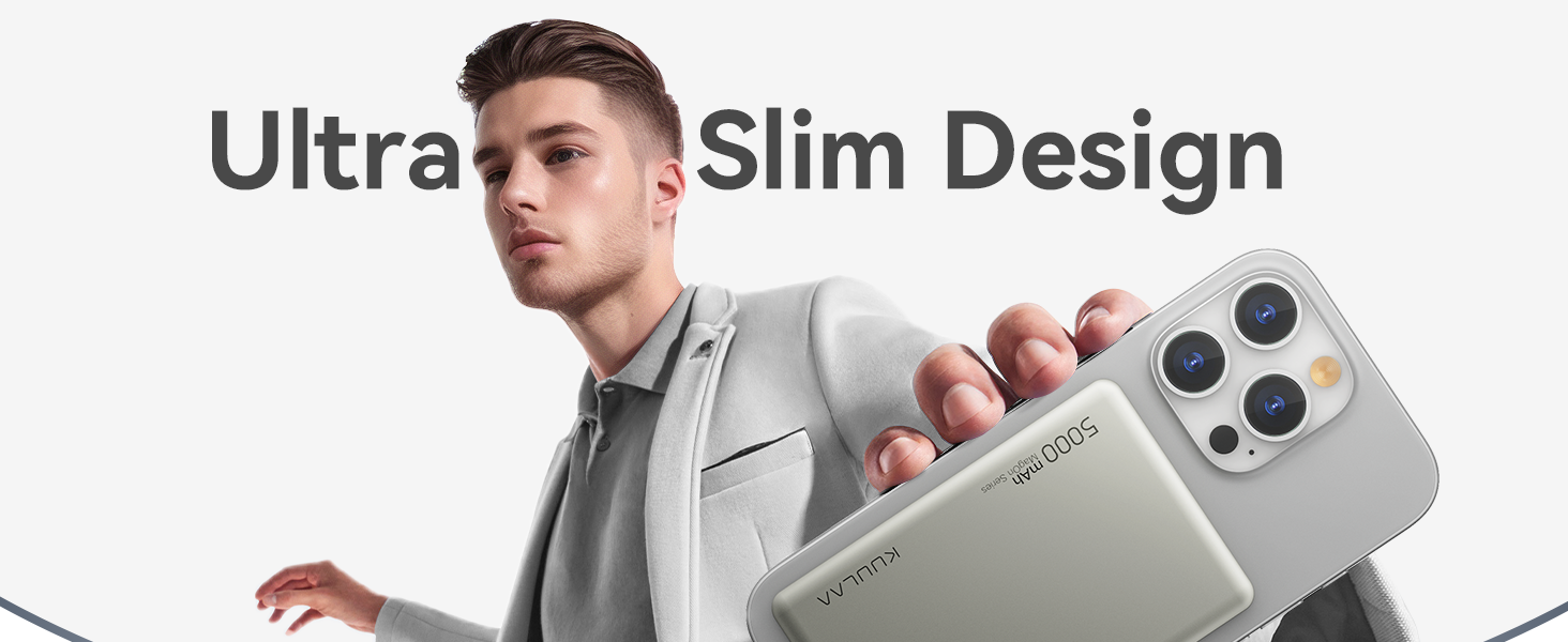 Powerbank Kuulaa Magsafe 5000mAh PD 20W: Тонкий магнітний павербанк для iPhone 15/14/13/12, Titanium