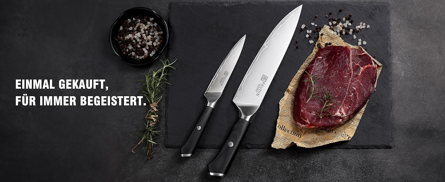 Набір кухонних ножів PAUDIN: кухонний ніж, сантоку, універсальний, овочевий - професійні, гострі, з нержавіючої сталі 10Cr15CoMoV (62 HRC), з ергономічною дерев'яною ручкою (2 ножі)