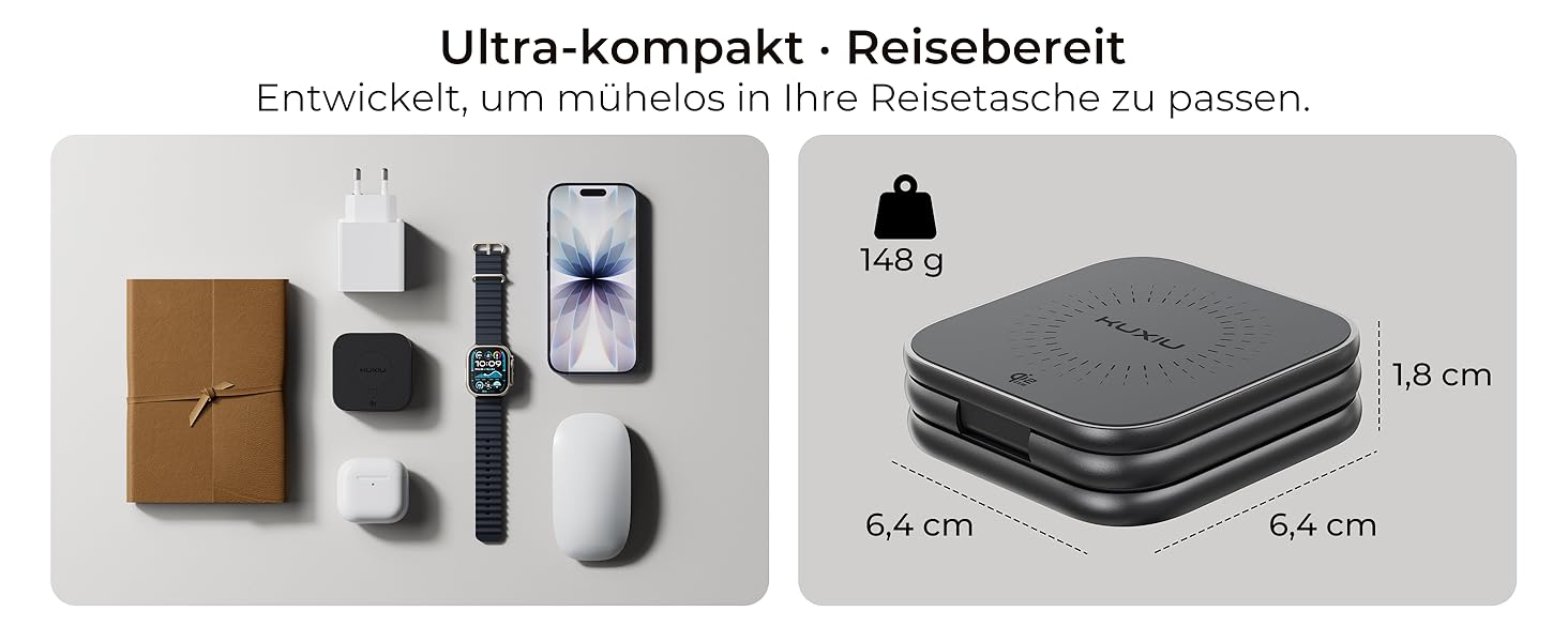 Бездротова зарядка 3-в-1 KU XIU X40 Turbo Qi2.2 25W для iPhone 15/14/13/12, Apple Watch, AirPods, з адаптером GaN 45W, сіра
