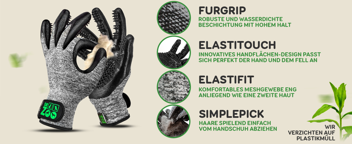 Рукавичка для грумінгу тварин DR Zoo (1 шт, M) - для котів, собак, коней - рукавичка для видалення шерсті, щітка-рукавичка