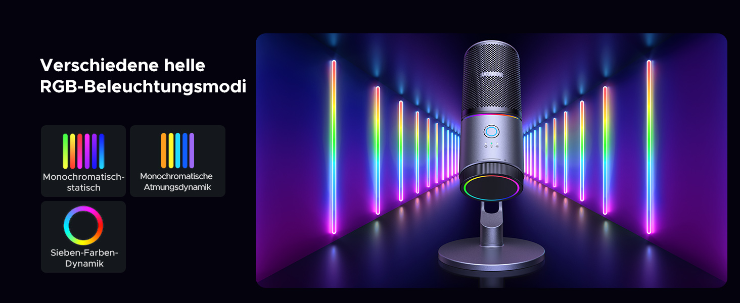 Мікрофон UGREEN для геймінгу та стрімінгу з RGB підсвічуванням USB, 24bit/96kHz, для ПК, PS5/PS4, запису, ноутбука