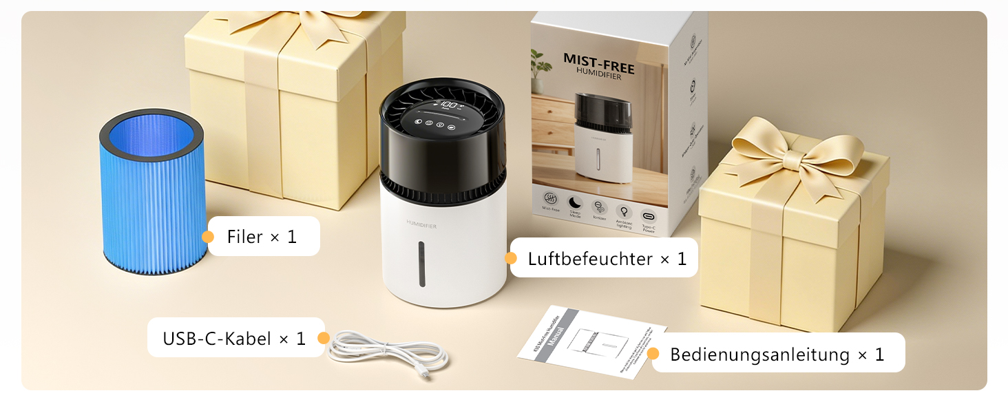 Зволожувач повітря 3L з верхнім заповненням, фільтром, для спальні, до 35 годин, таймер, автовимкнення, тихий (19dB), 5 режимів туману, смарт-зволожувач для спальні, дитячої кімнати, рослин, білий