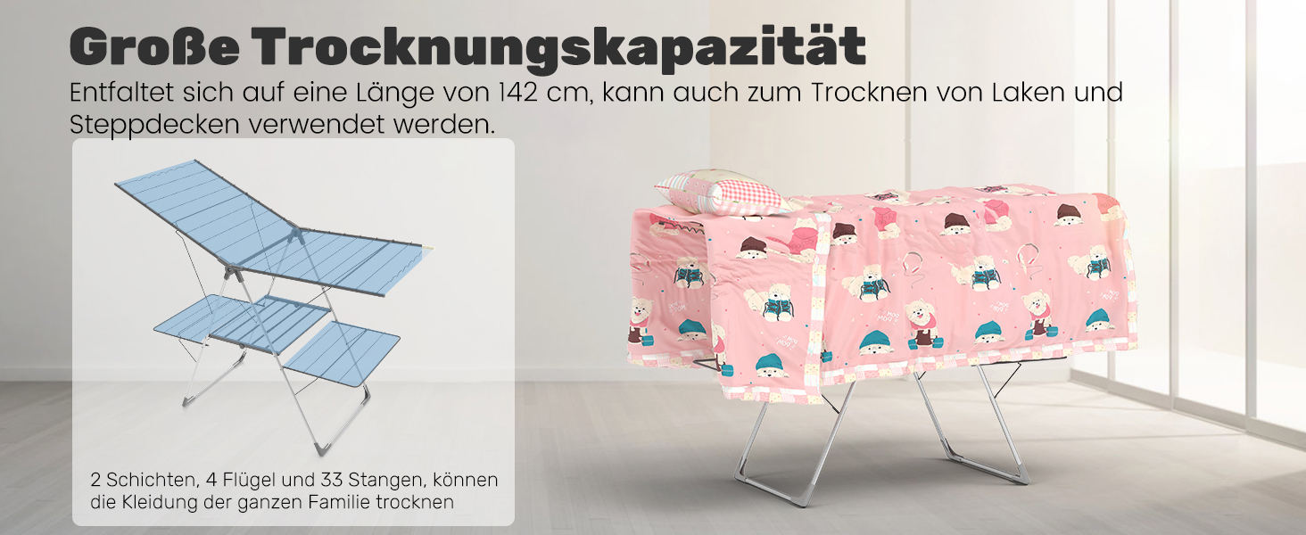 Сушарка для білизни Innotic - розкладна, портативна, з 4 крилами, регульована по висоті (сірий)
