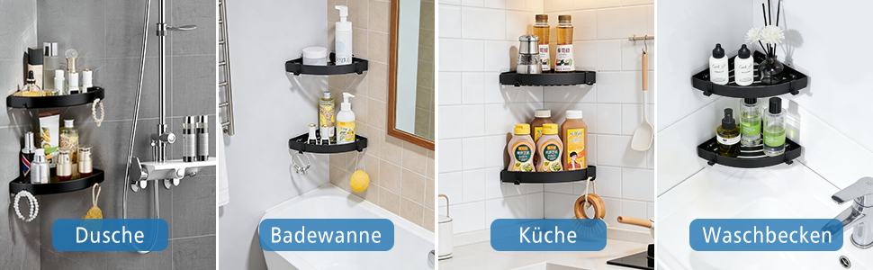 Поличка для душу без свердління, кутова, з нержавіючої сталі, 2 шт. (Чорний)