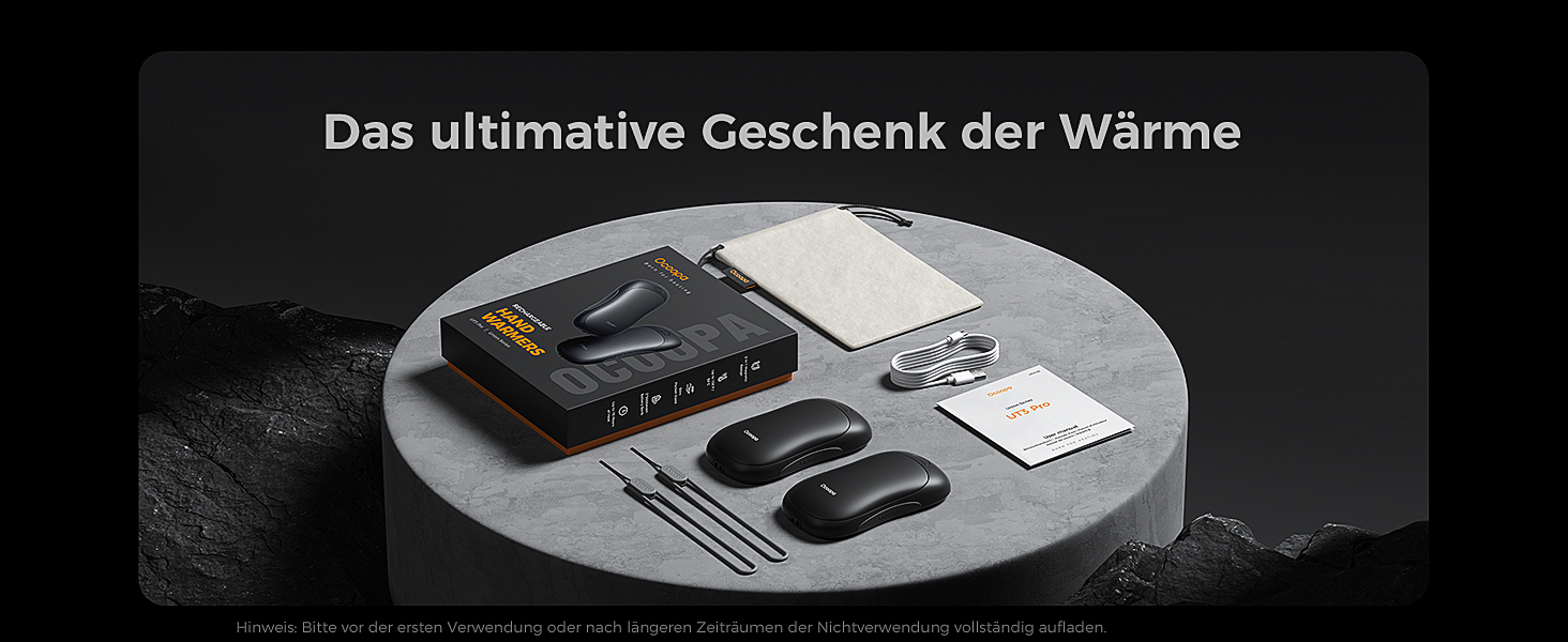Електричні грілки для рук OCOOPA UT3 PRO (2 шт), 10000mAh, USB Powerbank, 4 режими нагріву, до 58°C, для чоловіків, ідеально для гольфу, полювання та кемпінгу, чорний