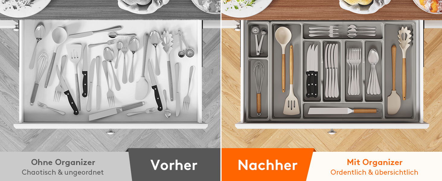 Органайзер для столових приборів Lifewit, 51.6x42 см, для 60 приборів, знімний тримач, пластик