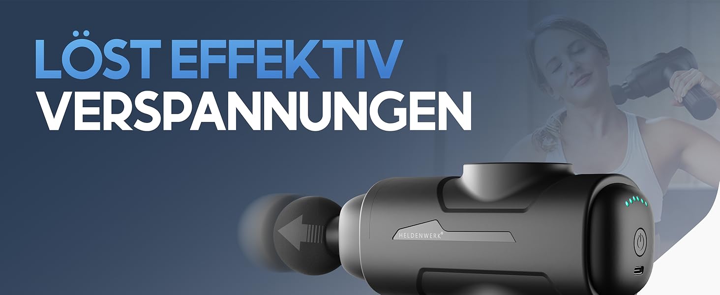 Heldenwerk Massage Gun - Muscle Massager with 6 Attachments & 3200 RPM - USB-C Rechargeable - Black