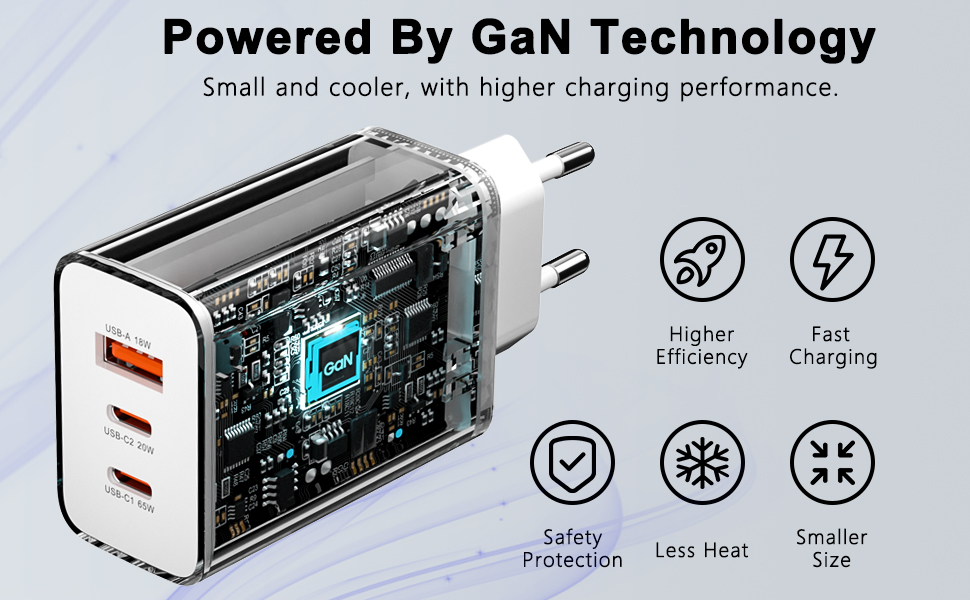 Зарядний пристрій USB-C 50W, 5 портів: 2 USB-C та 3 USB-A, Power Delivery 3.0, швидка зарядка для iPhone, Samsung, телефонів, планшетів - Бежевий