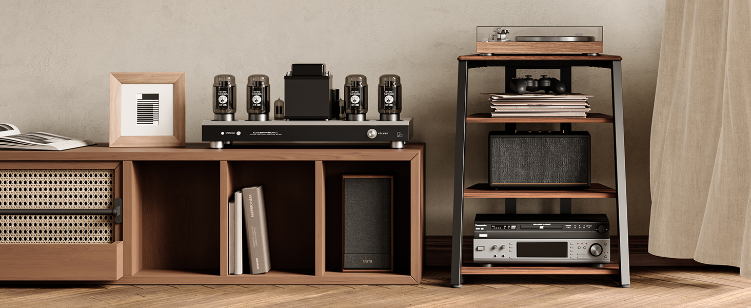 HiFi тумба FITUEYES для вінілу та аудіотехніки з полицями, 61x52x78 см - коричнева