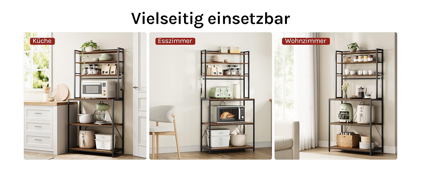 Стелаж кухонний WOLTU з 6 полицями, металевий з інженерної деревини, 60x167x40 см, коричневий+чорний