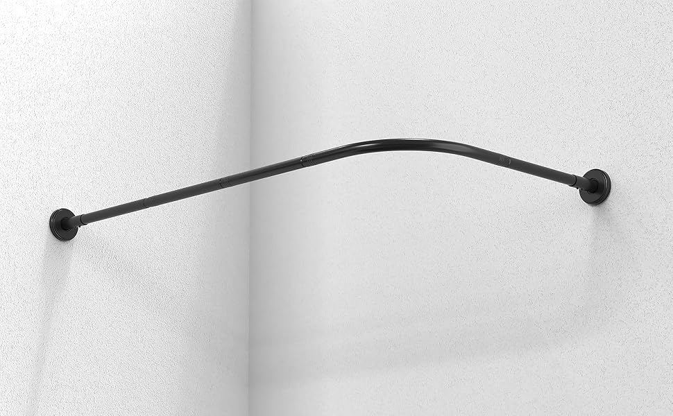 Штанга для душу L-подібної форми, регульована, 75-170 см, нержавіюча сталь, кут, чорний колір, з кільцями для душу, для ванної кімнати, ванни, роздягальні