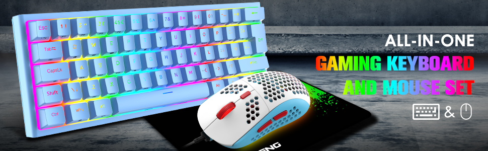Ігрова комбінація клавіатури та миші MAGIC-REFINER: механічна клавіатура 62 клавіші, RGB-підсвічування, миша 12000 DPI, USB-C, для PC/Mac/Win
