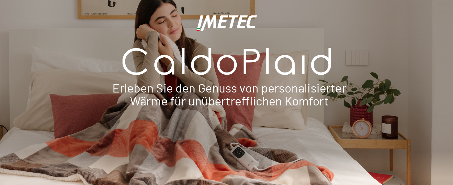 Електрична ковдра Imetec Adapto Tartan Festival, 160x120 см, тепла та затишна, з технологією Adapto, 6 температур, безпечна, швидкий нагрів, для дому, миюча, оранжево-сіра