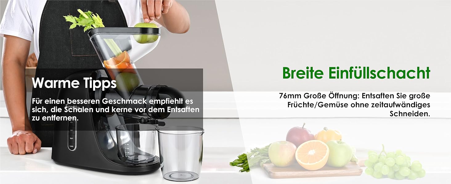 Фреш-прес Fretta Slow Juicer: холодний віджим, 200W, для овочів та фруктів, чорний