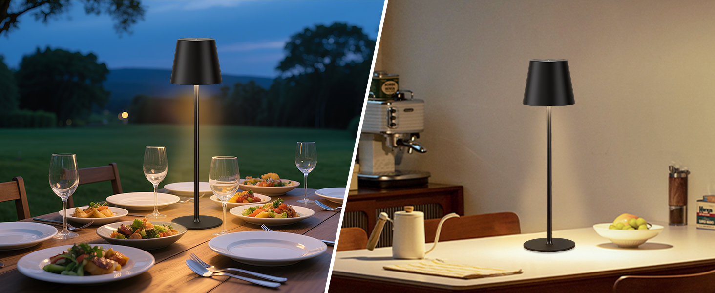 Акумуляторна настільна лампа LED бездротова з USB-C зарядкою, димується, 3 режими світла, чорна - для дому, кемпінгу