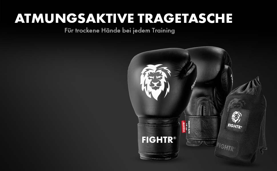 Боксерські рукавички FIGHTR® Pro з натуральної шкіри для чоловіків та жінок | для боксу, ММА, муай-тай, кікбоксингу та єдиноборств | 10, 12, 14 унцій | з сумкою (Чорний)