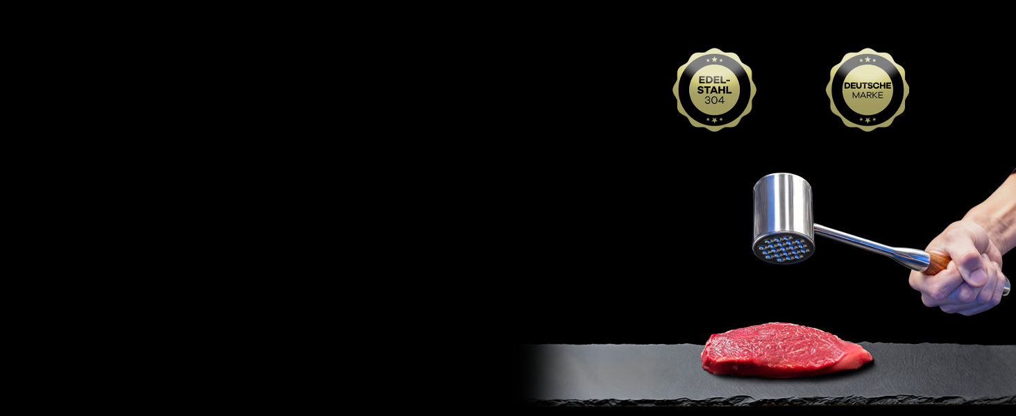 Нітрокс Fleischklopfer з нержавіючої сталі з дерев'яною ручкою - преміум-якість, для приготування шніцелів, миття в посудомийній машині, безпечний для продуктів харчування - молоток для м'яса, ніжний м'ясорубка, молоток для м'яса з нержавіючої сталі, пристосування для розбивання м'яса