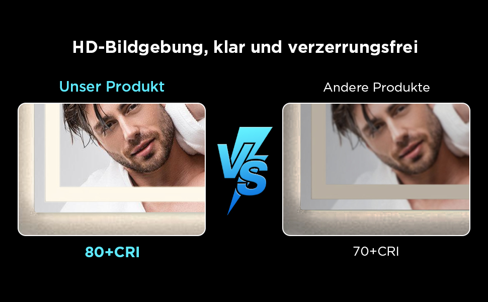 Дзеркало для ванної кімнати з підсвічуванням 50x70 см, сенсорне керування, протитуманне покриття, 3 кольори світла, регулювання яскравості, пам'ять налаштувань, матове, прямокутне
