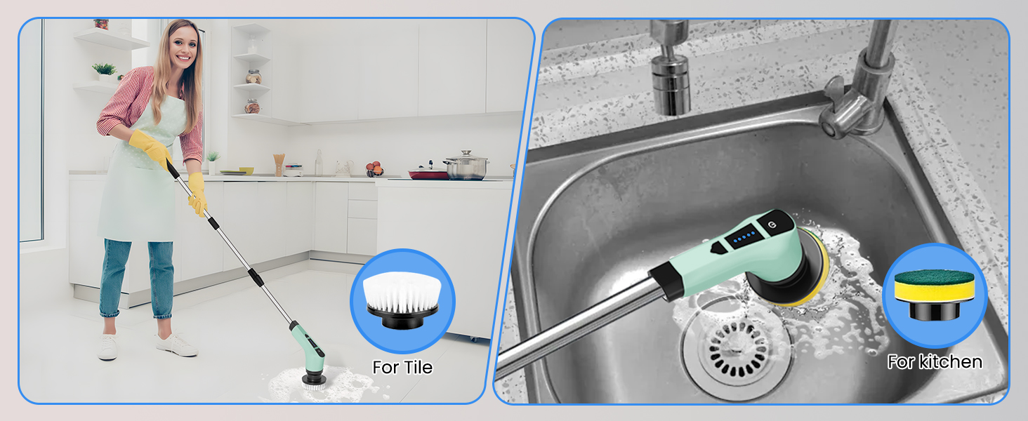 Електрична щітка для чищення швів та поверхонь з 10 насадками, регульована ручка для ванної, кухні, авто, підлоги