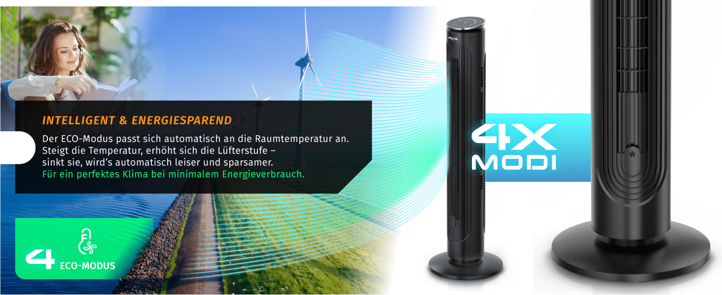 Вентилятор Brandson з дистанційним керуванням, арома-відсіком, тихий, з осциляцією, таймером, 4 режими, 5 швидкостей, LED дисплеєм, чорний