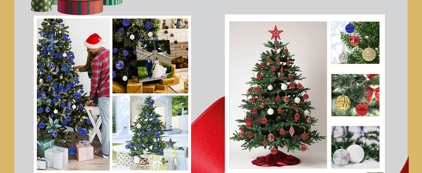 Набір прикрас для ялинки Aufun 108 шт. Преміум якість, пластик, з верхівкою, ялинкові кулі, зірки, безпечні прикраси, ялинкові кулі багаторазового використання, декор для ялинки (шампань, срібло)