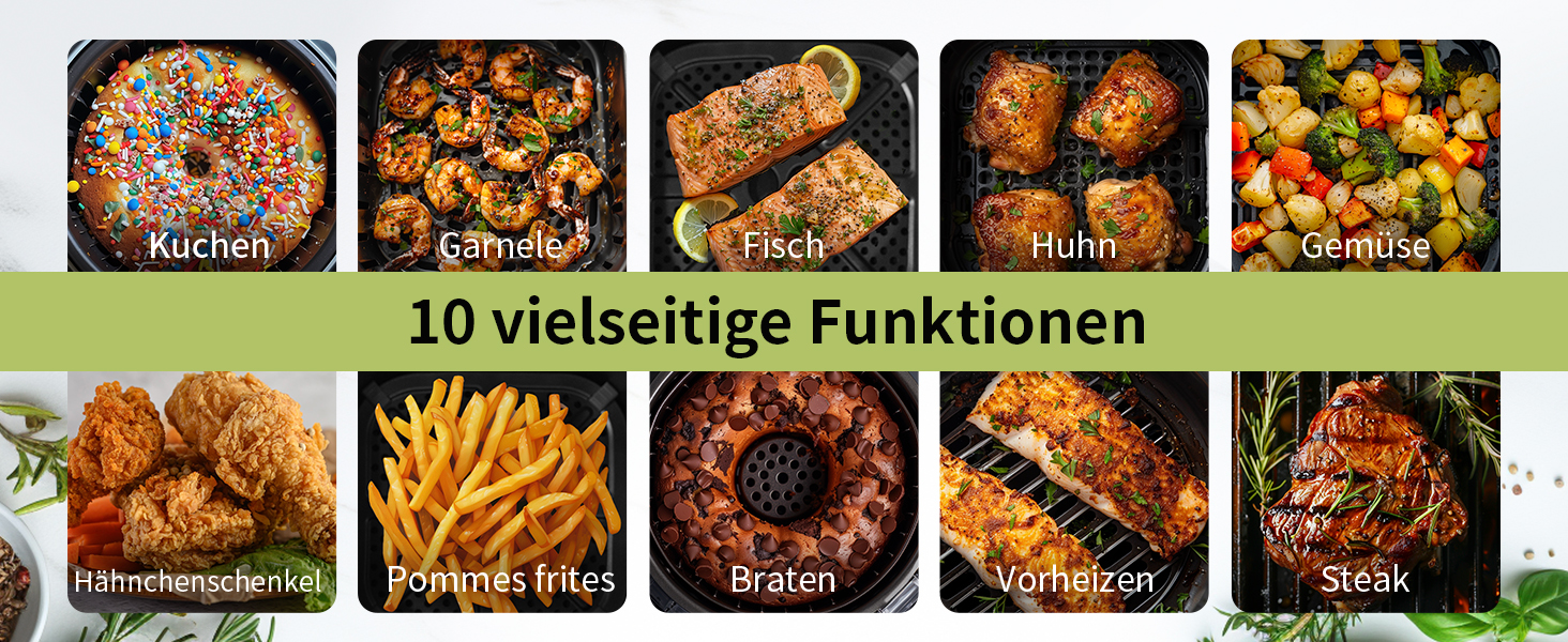 TOKIT Фритюрниця повітряна 1500W, 4.5L, 10 функцій, 360° циркуляція, низький вміст жиру, швидка приготування, компактна (чорний)