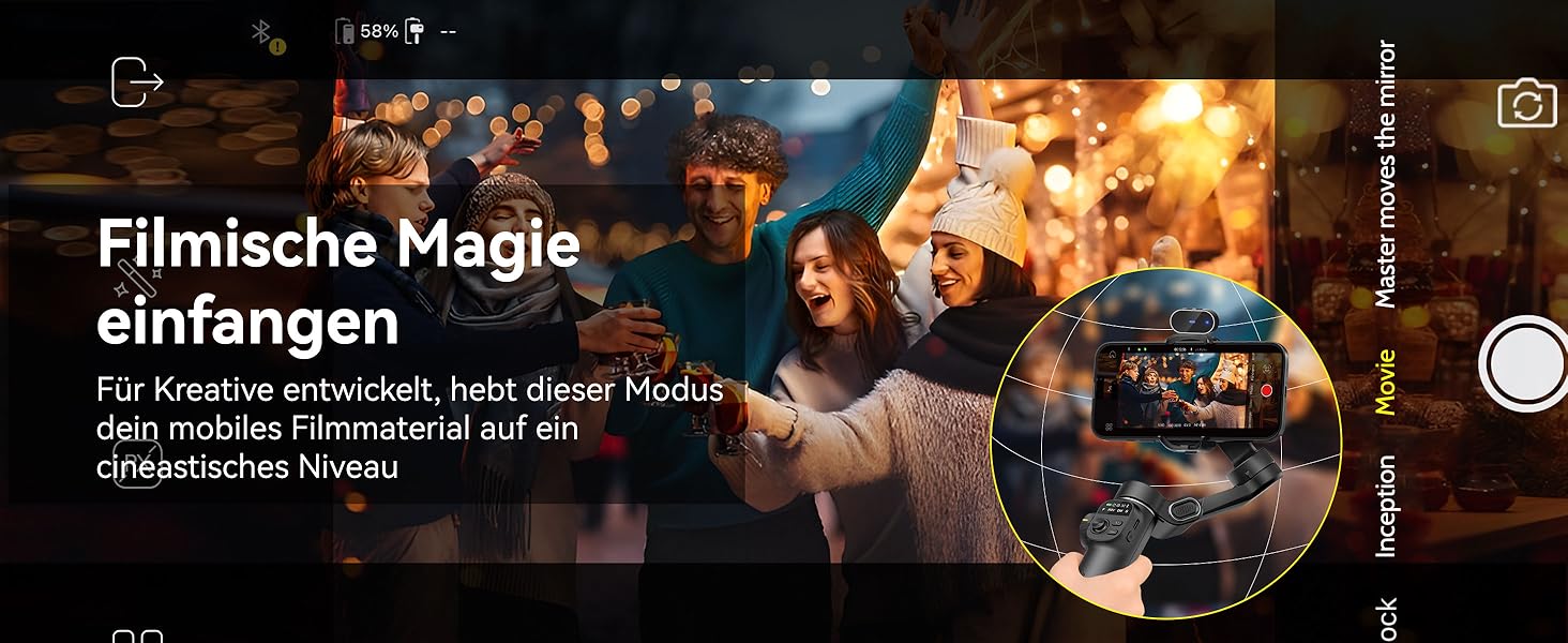 Стабілізатор Gimbal AOCHUAN для iPhone/Android з 7.8-дюймовою штангою та OLED-дисплеєм - 3-осьовий, чорний