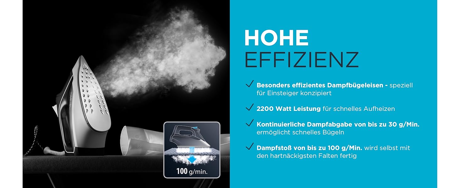 Праска Rowenta Effective DX1530 з парою: потужність 2000W, нержавіюча підошва, 30 г/хв постійна пара, 100 г/хв паровий удар